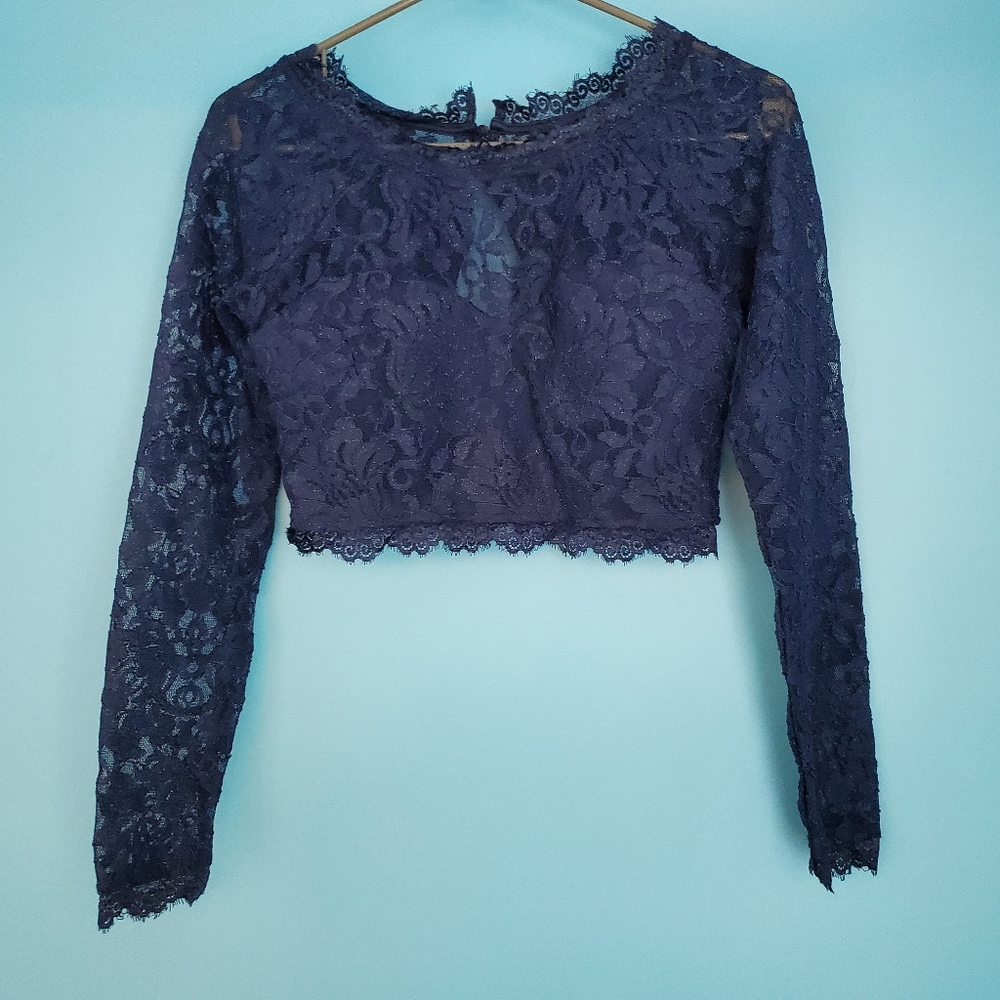 Sequin Hearts Crop Top Size 5 Lace Long Sleeve